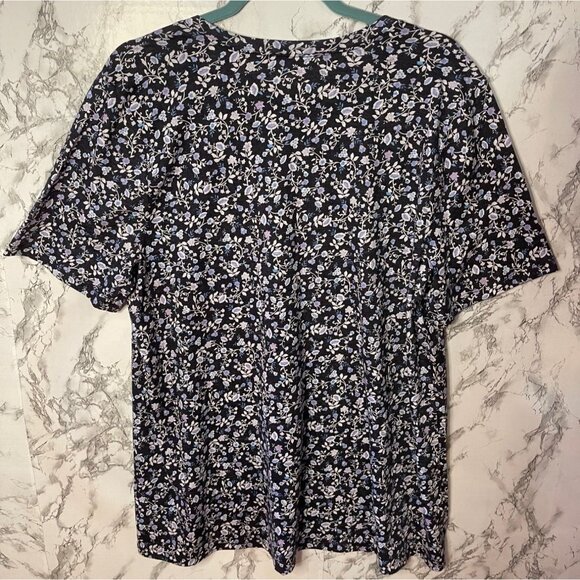 Lane Bryant Womens Floral Print Short Sleeve Cotton Blend Shirt 14/16 Navy White - Picture 2 of 4